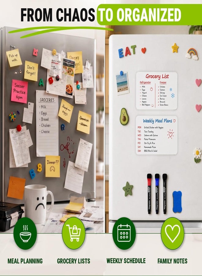 JUZARI 2 Pack Small Magnetic Whiteboard for Fridge 5x7 in - Dry Erase Board for Refrigerator - Small Magnet List for Frig - Magnetics White Board Sheet - Fridge List Magnet - Mini Magnetic Grocery Shoping - Image 3