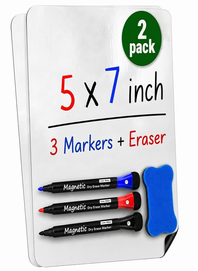 JUZARI 2 Pack Small Magnetic Whiteboard for Fridge 5x7 in - Dry Erase Board for Refrigerator - Small Magnet List for Frig - Magnetics White Board Sheet - Fridge List Magnet - Mini Magnetic Grocery Shoping - Image 1