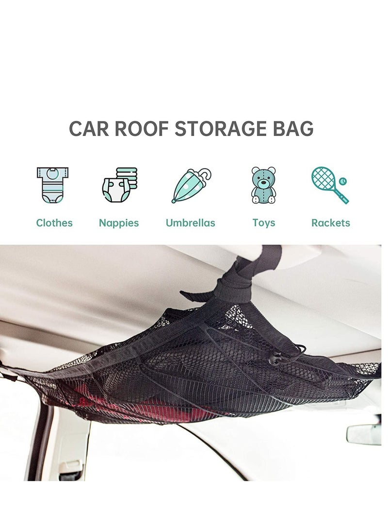 سيوسي شبكة منظم تخزين البضائع بالسقف الداخلي بطبقتين من SUV مع مشبك قابل للتعديل ورباط إضافي ، 33.4x22.5in - Image 5