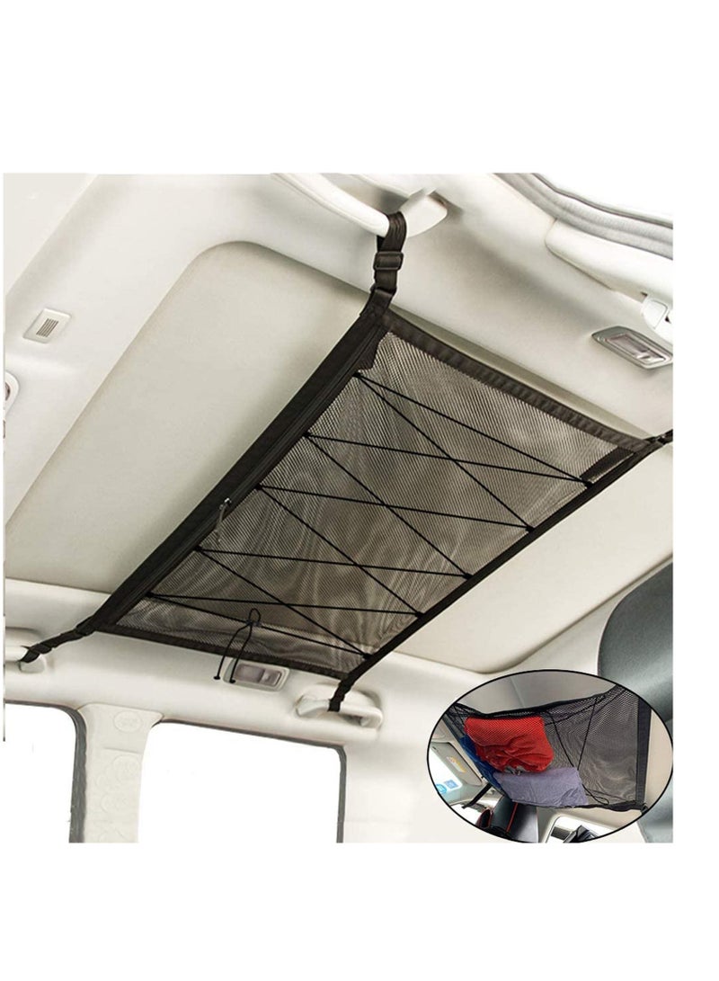 سيوسي شبكة منظم تخزين البضائع بالسقف الداخلي بطبقتين من SUV مع مشبك قابل للتعديل ورباط إضافي ، 33.4x22.5in - Image 2