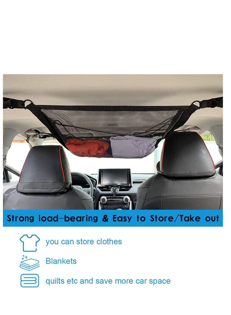 سيوسي شبكة منظم تخزين البضائع بالسقف الداخلي بطبقتين من SUV مع مشبك قابل للتعديل ورباط إضافي ، 33.4x22.5in - Image 3