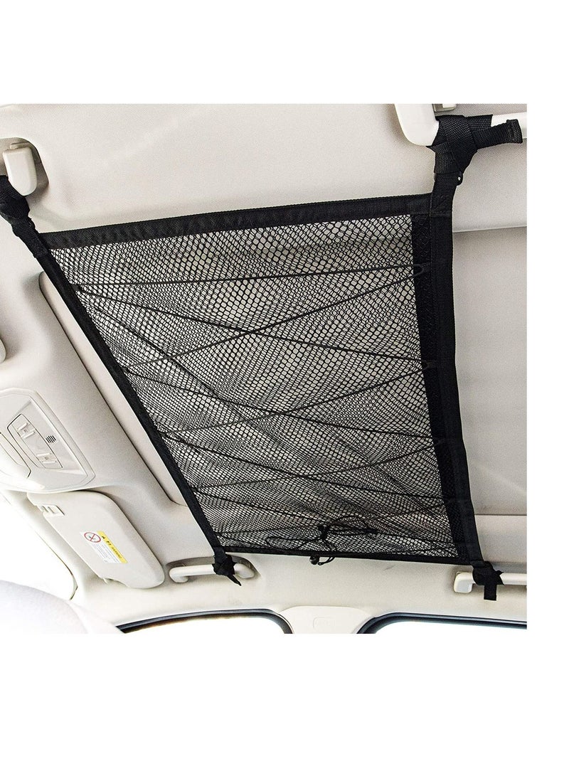 سيوسي شبكة منظم تخزين البضائع بالسقف الداخلي بطبقتين من SUV مع مشبك قابل للتعديل ورباط إضافي ، 33.4x22.5in - Image 1