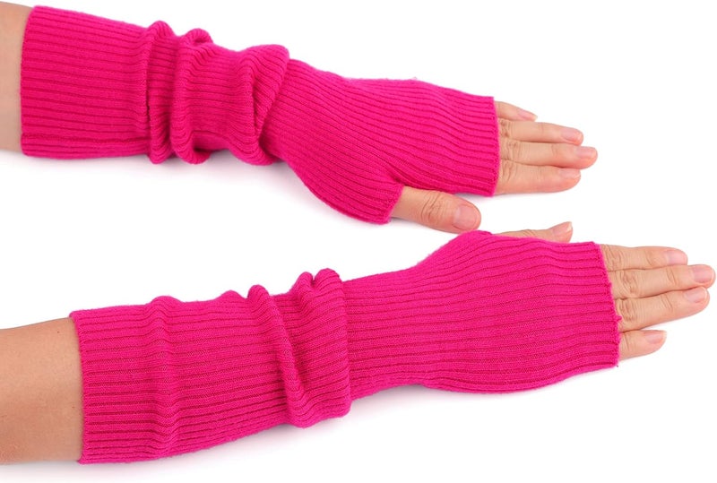 F Flammi Cashmere Blended Arm Warmer for Women Winter Fingerless Gloves Knit Mitten Gloves Wrist Warmer with Thumb Hole - Image 3