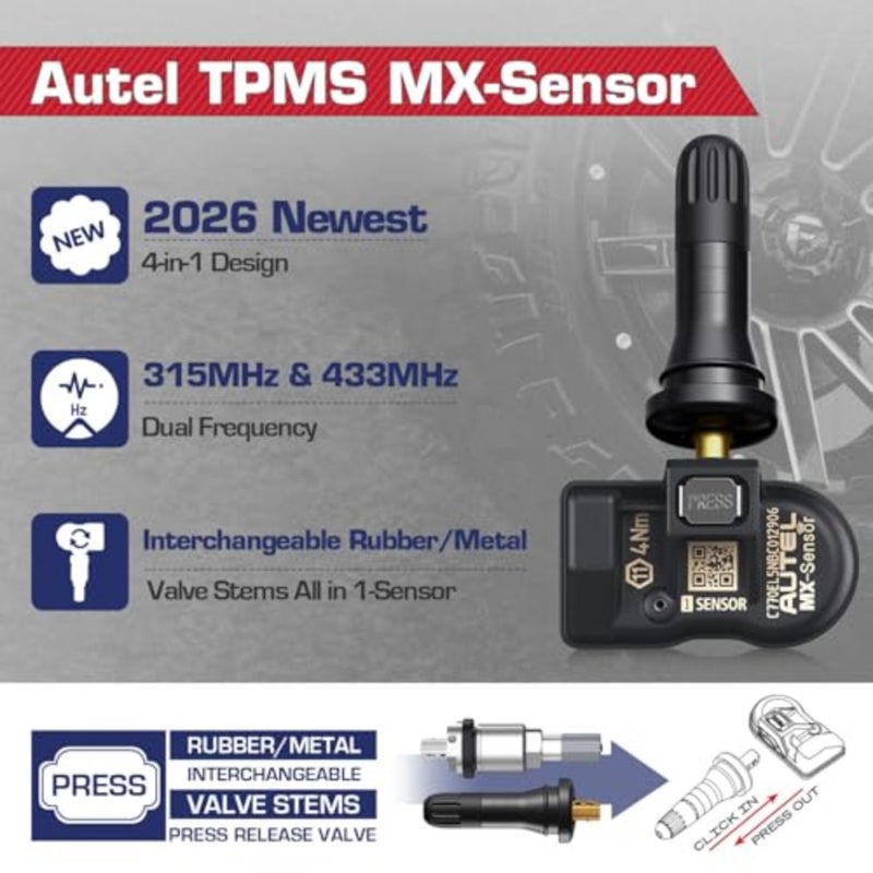 مستشعر TPMS، مستشعر MX، مستشعر استبدال الإطارات مزدوج التردد لجميع السيارات، مثل مستشعر OE، صمام معدني لنظام مراقبة الضغط قابل للاستنساخ بنسبة 100%، اضغط على الداخل، 4 قطع - Image 5