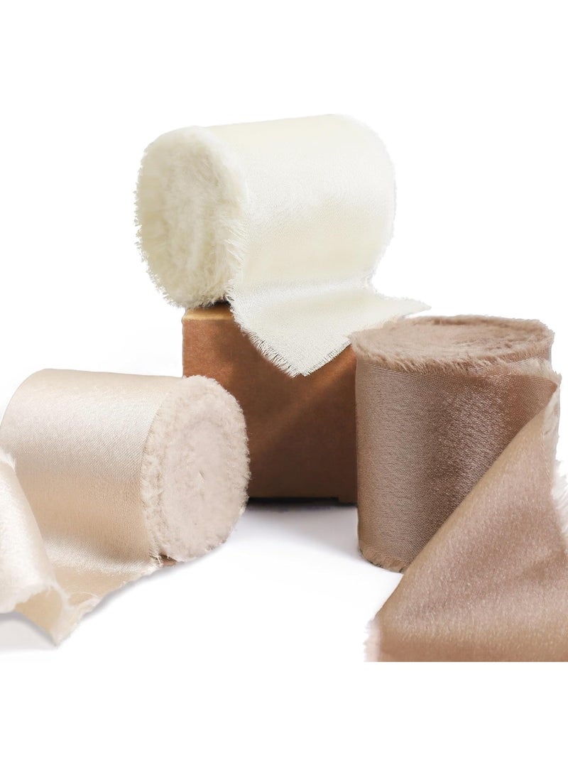 HZYH 3 Rolls Silk Satin Ribbon 1.5 Inch x 15 Yard, Handmade Frayed Chiffon Ribbons for Gift Wrapping, Wedding Bouquets, Crafts, Holiday Décor - Champagne, Nude, White (4cm x  13.5m) - Image 1