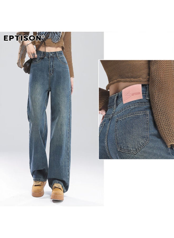 EPTISON Yipintiancheng Autumn Wide-leg Jeans For Women, Fashionable Loose Versatile Long Pants, High-waisted Youthful Slimming Draping Trousers - Image 4