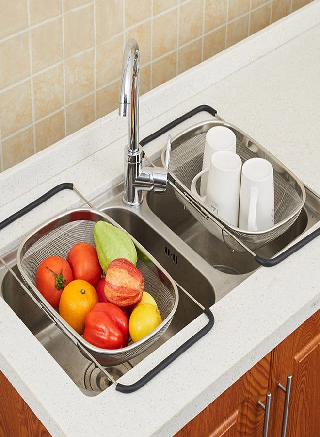 Topyond Stainless Steel Telescopic Strainer Basket Over The Sink Colander with Rubber Handle Kitchen Sink Strainer Basket Tool for Easy Draining and Washing for Home Chefs and Cooking Enthusiasts - Image 4
