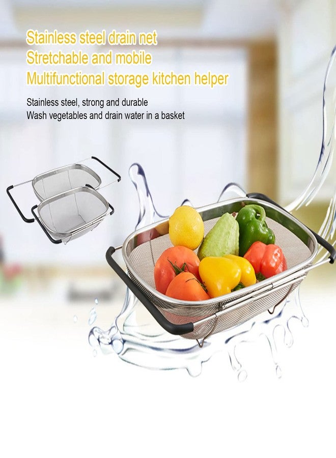 Topyond Stainless Steel Telescopic Strainer Basket Over The Sink Colander with Rubber Handle Kitchen Sink Strainer Basket Tool for Easy Draining and Washing for Home Chefs and Cooking Enthusiasts - Image 3