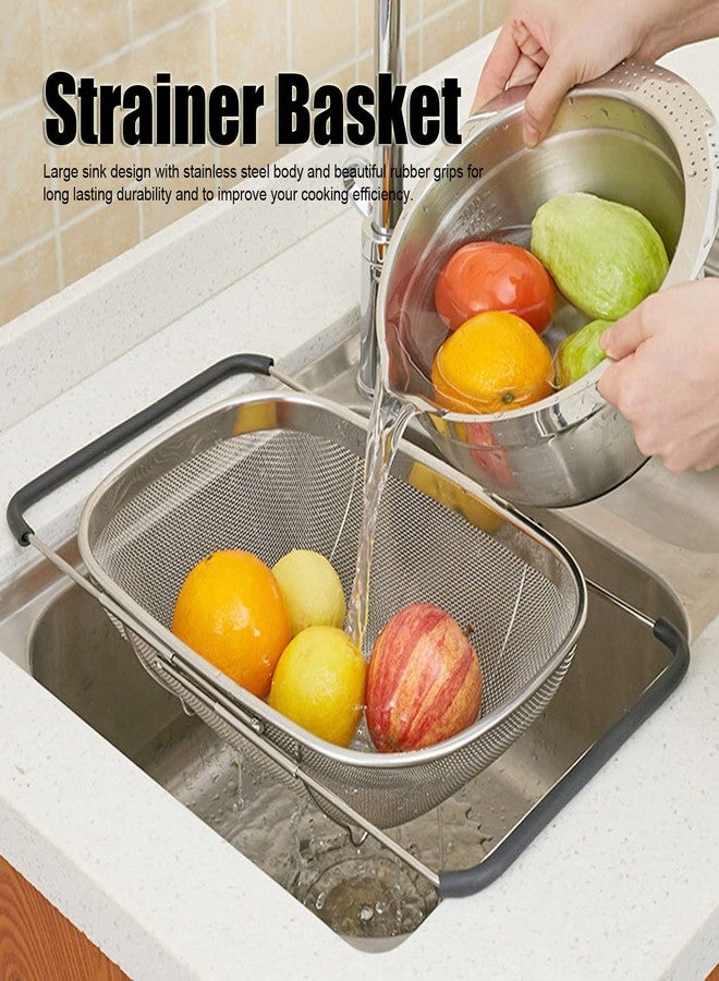 Topyond Stainless Steel Telescopic Strainer Basket Over The Sink Colander with Rubber Handle Kitchen Sink Strainer Basket Tool for Easy Draining and Washing for Home Chefs and Cooking Enthusiasts - Image 2
