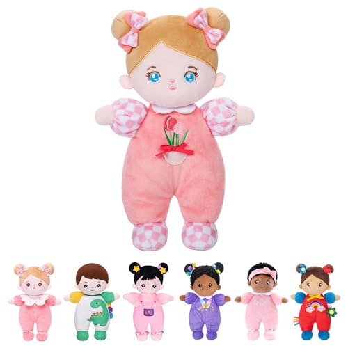 OUOZZZ Soft Baby Doll for 1+ Year Old Girl Gifts - Toys for 1+ Year Old Birthday Christmas Plush Gift for Toddler Adorable First Doll Tulip Pink 10" - Image 1
