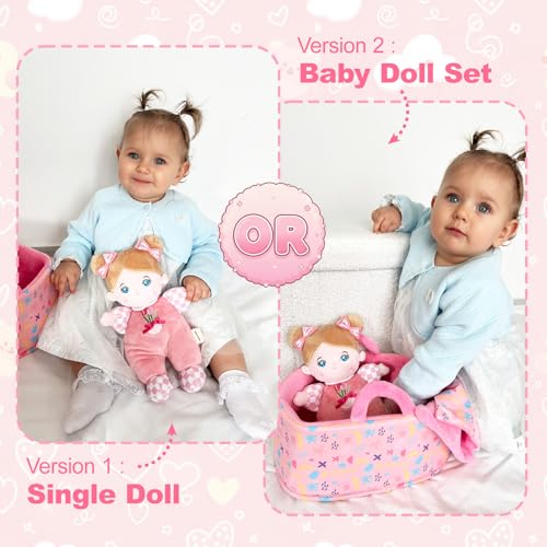 OUOZZZ Soft Baby Doll for 1+ Year Old Girl Gifts - Toys for 1+ Year Old Birthday Christmas Plush Gift for Toddler Adorable First Doll Tulip Pink 10" - Image 5