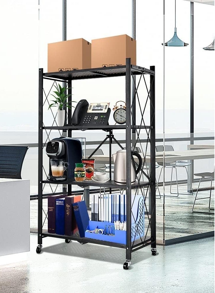 مخطوطات منظم تخزين قابل للطي متعدد الطبقات، وحدة رفوف تخزين معدنية شديدة التحمل مع عجلات، خزانة المطبخ، رف تخزين متعدد الأغراض لغرفة المعيشة وغرفة النوم والمطبخ (4 طبقات-أسود) - Image 5
