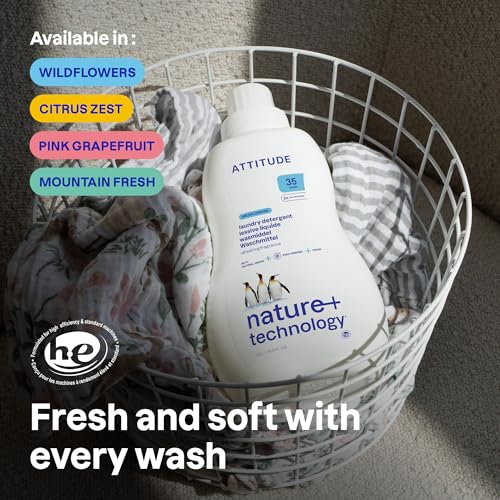 ATTITUDE Liquid Laundry Detergent, EWG Verified, HE Compatible, Plant-Based & Vegan, Natural Laundry Soap, Pink Grapefruit Scent, 35 Loads, 35.5 Fl Oz - Image 2