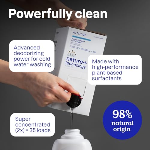 ATTITUDE Liquid Laundry Detergent, EWG Verified, HE Compatible, Plant-Based & Vegan, Natural Laundry Soap, Pink Grapefruit Scent, 35 Loads, 35.5 Fl Oz - Image 3