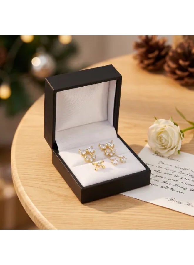 MTZ 3 Pairs Cubic Zirconia Stud Earrings Set for Women, Hypoallergenic Gold Plated Crystal Earrings, Dainty CZ Diamond Studs in Various Sizes, Sensitive Ear Friendly Jewelry Gift Box - Image 2