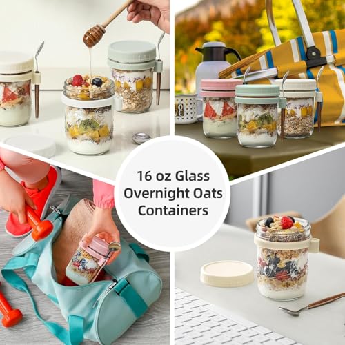 ARUZEN Overnight Oats Containers with Lids and Spoons, 16 oz Glass Mason Overnight Oats Jars, Large Capacity Airtight Jars for Milk, Cereal, Fruit PACK OF (2) - Image 4