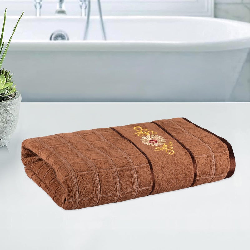Kuber Industries Kuber Industries Super Absorbent Bath Towel | 450 GSM Travel, Gym & Swimming Bathing Towel For Men & Women | 30x60 Inch | Embroidery Silky Velvet Towel-Brown  - Image 1