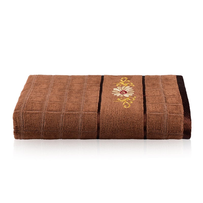 Kuber Industries Kuber Industries Super Absorbent Bath Towel | 450 GSM Travel, Gym & Swimming Bathing Towel For Men & Women | 30x60 Inch | Embroidery Silky Velvet Towel-Brown  - Image 2