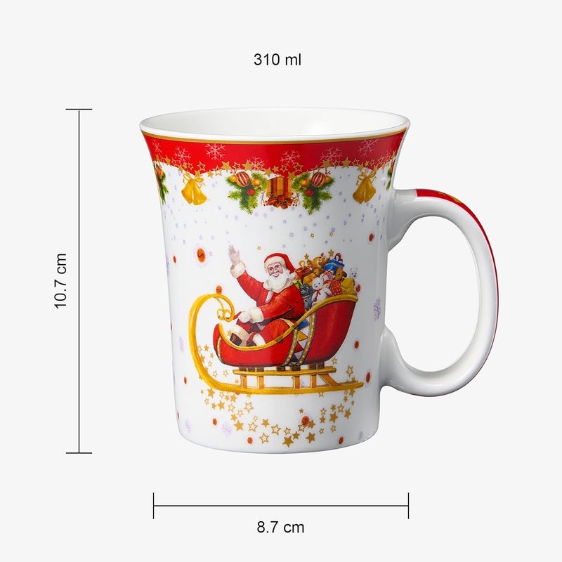 Gute Winter Santa Sleigh Festive Mug  Ceramic Microwave  Dishwasher Safe  105oz Mugs for Coffee Hot Chocolate Eggnog  Merry Winter  Tree Santa Design  Red  Green Great Gift - Image 3