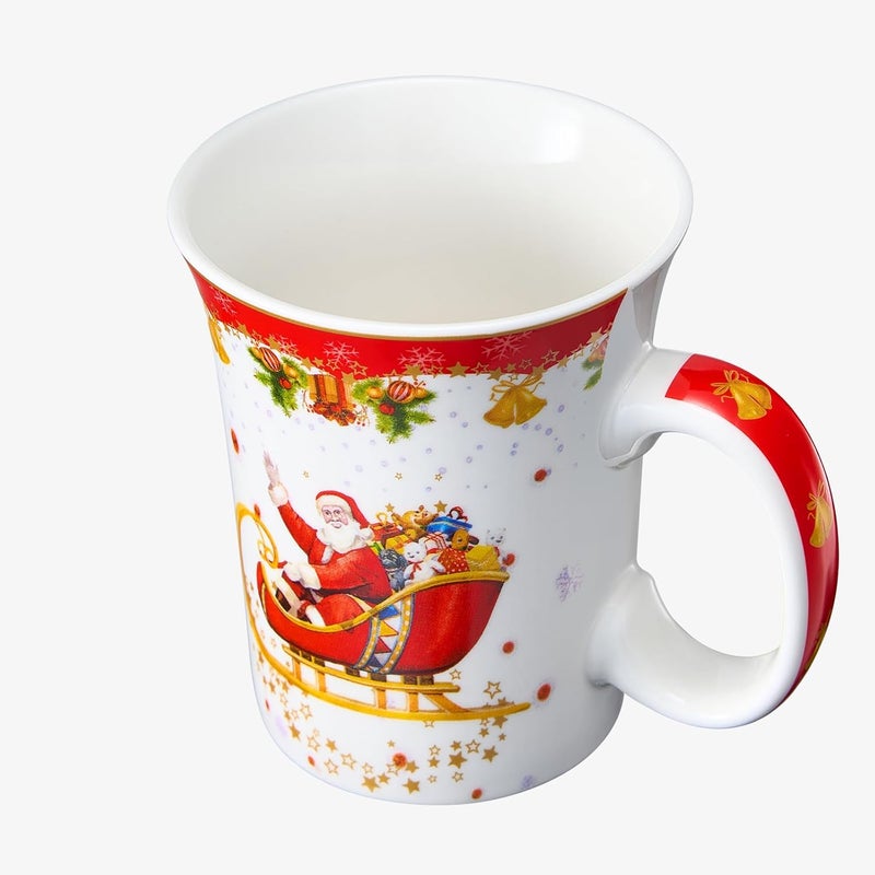 Gute Winter Santa Sleigh Festive Mug  Ceramic Microwave  Dishwasher Safe  105oz Mugs for Coffee Hot Chocolate Eggnog  Merry Winter  Tree Santa Design  Red  Green Great Gift - Image 2