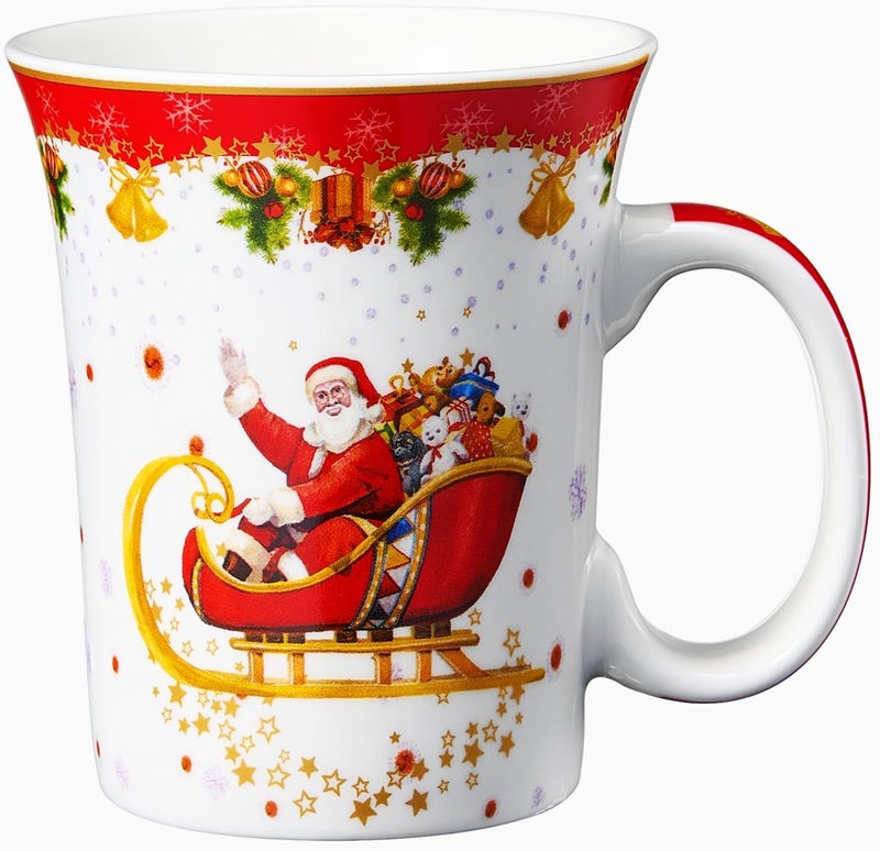 Gute Winter Santa Sleigh Festive Mug  Ceramic Microwave  Dishwasher Safe  105oz Mugs for Coffee Hot Chocolate Eggnog  Merry Winter  Tree Santa Design  Red  Green Great Gift - Image 1