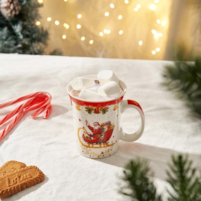 Gute Winter Santa Sleigh Festive Mug  Ceramic Microwave  Dishwasher Safe  105oz Mugs for Coffee Hot Chocolate Eggnog  Merry Winter  Tree Santa Design  Red  Green Great Gift - Image 4