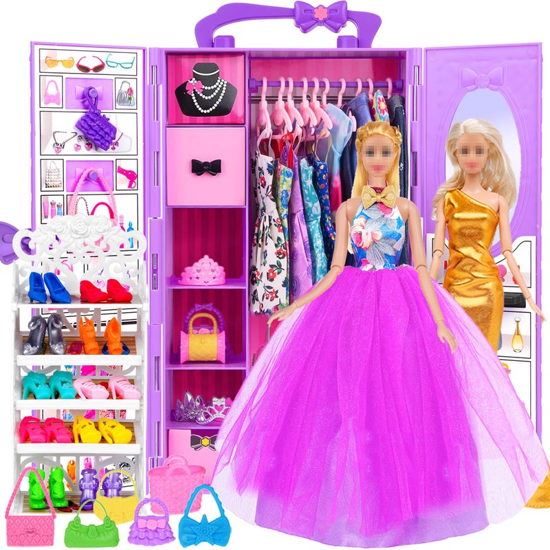 ebuddy 115 inch Doll and Doll Accessories 101 Pcs Doll Closet Playest Including Shoes RackDressShoes Hangers Accessories - Image 2