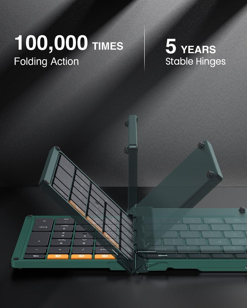 ProtoArc Foldable Bluetooth Keyboard, XK01 Folding Wireless Portable Keyboard with Number Pad, Full-Size Travel Keyboards for Windows iOS Android Tablet Smartphone Laptop PC - Dark Green - Image 2