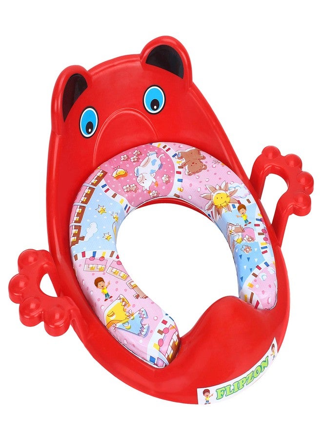 FLIPZON Cushioned Potty Training Seat for Kids | Cartoon Design | Comfortable Padded Toilet Seat with Handles & Splash Guard | Portable, Non-Slip, Easy-to-Clean Potty Chair for Boys & Girls (Red) - Image 1