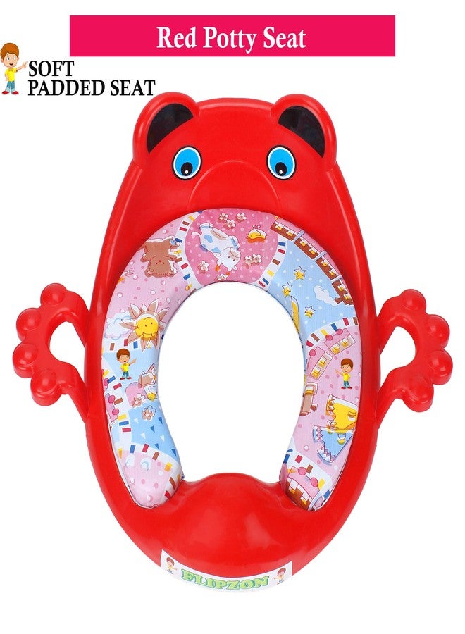 FLIPZON Cushioned Potty Training Seat for Kids | Cartoon Design | Comfortable Padded Toilet Seat with Handles & Splash Guard | Portable, Non-Slip, Easy-to-Clean Potty Chair for Boys & Girls (Red) - Image 2
