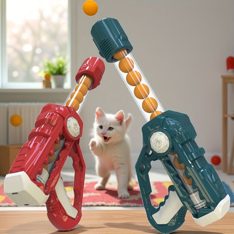 Red 22 Ball Interactive Cat Toy Set with Launcher and Puffballs - Image 1