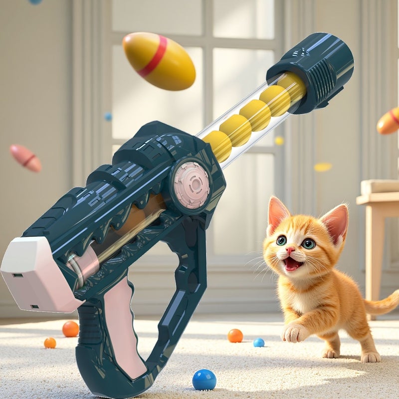Red 22 Ball Interactive Cat Toy Set with Launcher and Puffballs - Image 4