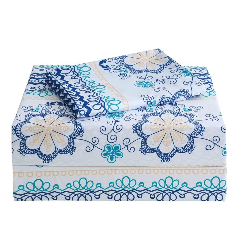 جي اس دي jsd Blue Boho ورقة طباعة مجموعة التوأم حجم 3 قطعة ألواح الألياف الدقيقة الناعمة - Image 1