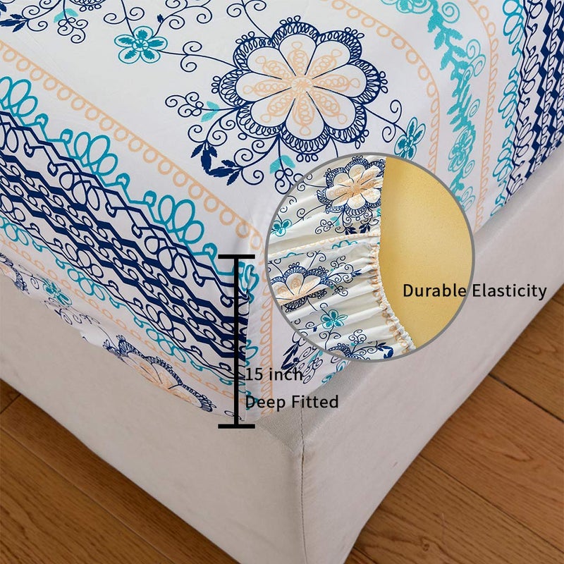 جي اس دي jsd Blue Boho ورقة طباعة مجموعة التوأم حجم 3 قطعة ألواح الألياف الدقيقة الناعمة - Image 3