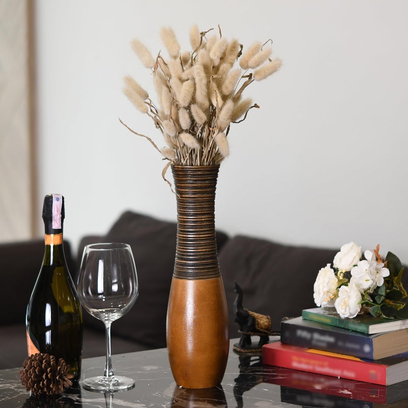 AeraVida Boho Carved Stripes Brown Mango Tree Wood Vase  14-inch - Image 2