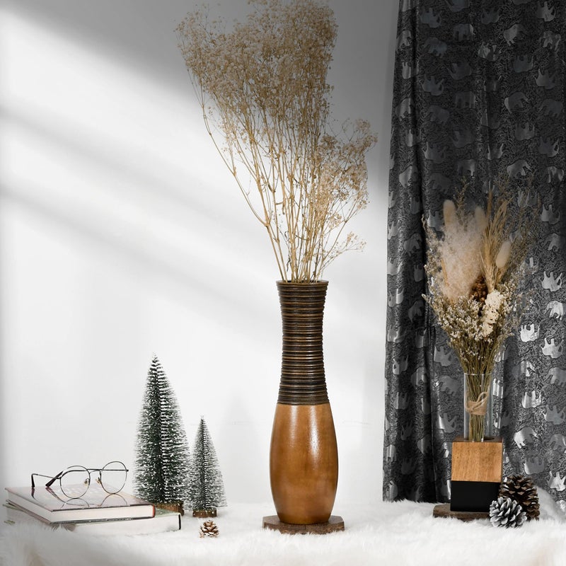 AeraVida Boho Carved Stripes Brown Mango Tree Wood Vase  14-inch - Image 3