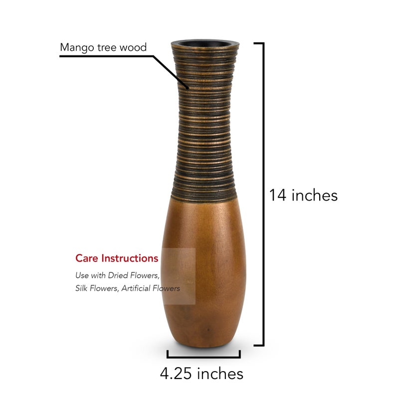AeraVida Boho Carved Stripes Brown Mango Tree Wood Vase  14-inch - Image 5