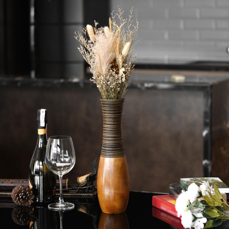 AeraVida Boho Carved Stripes Brown Mango Tree Wood Vase  14-inch - Image 4