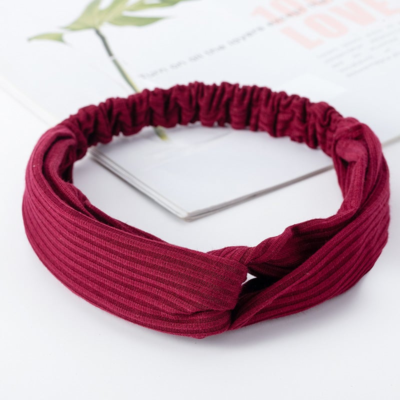 إسكدنيا Knit Cross Headband Elastic Sports Yoga 1# knitted wine red