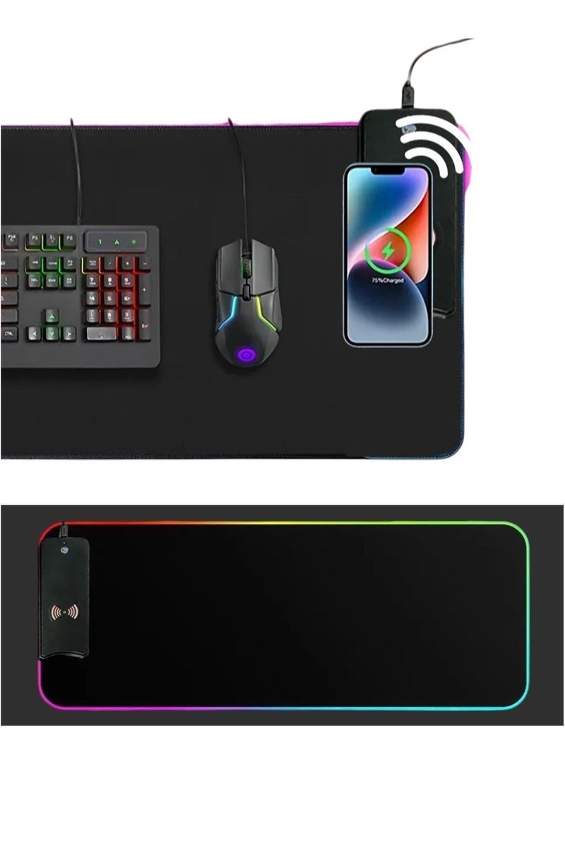 لوحة ماوس ألعاب بإضاءة RGB وشاحن لاسلكي – سطح مقاوم للماء، قاعدة مانعة للانزلاق، إضاءة قابلة للتعديل، تعمل عبر USB - Image 4