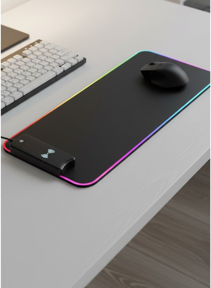 لوحة ماوس ألعاب بإضاءة RGB وشاحن لاسلكي – سطح مقاوم للماء، قاعدة مانعة للانزلاق، إضاءة قابلة للتعديل، تعمل عبر USB - Image 3