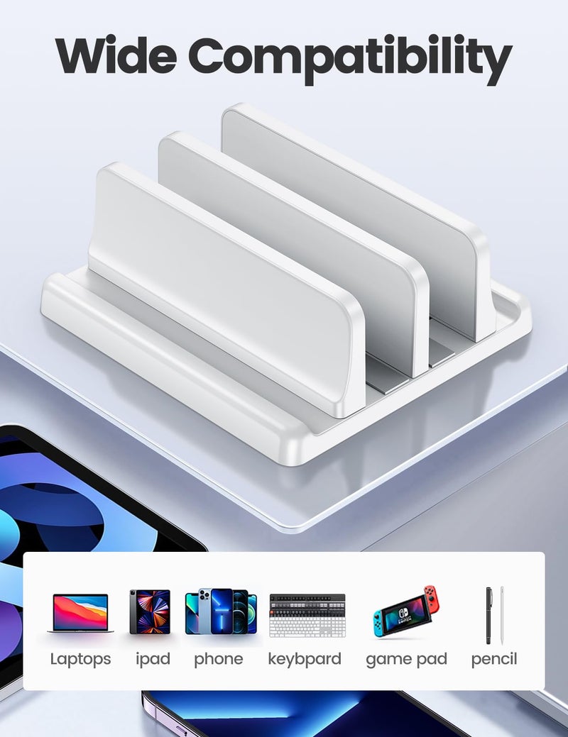 Vaydeer Vertical Laptop Stand for Desk, Dual Slots Plastic Laptop Holder Organizer with Space Saving 4-in-1 Design, Adjustable Laptop Stand Storage Supports MacBook, Chromebook, Surface, Dell (White) - Image 5