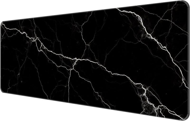 Dynippy Thin Extended Gaming Mouse Pad （31.5 * 11.8 * 0.08 inch） with Stitched Edges Large Mousepad Long XXL Keyboard and Mouse pad Desk Mat for Gaming Office & Home - Black White Marble - Image 1