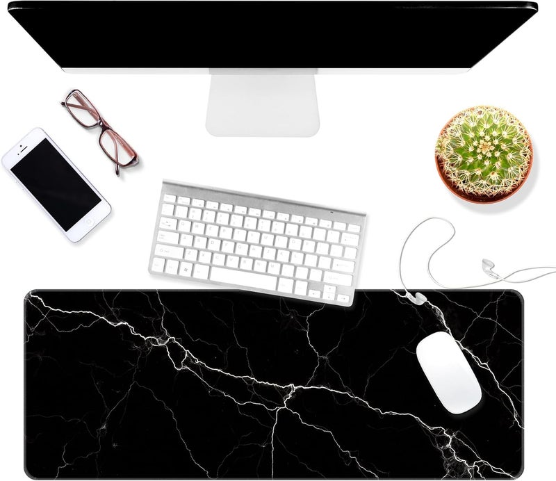 Dynippy Thin Extended Gaming Mouse Pad （31.5 * 11.8 * 0.08 inch） with Stitched Edges Large Mousepad Long XXL Keyboard and Mouse pad Desk Mat for Gaming Office & Home - Black White Marble - Image 3
