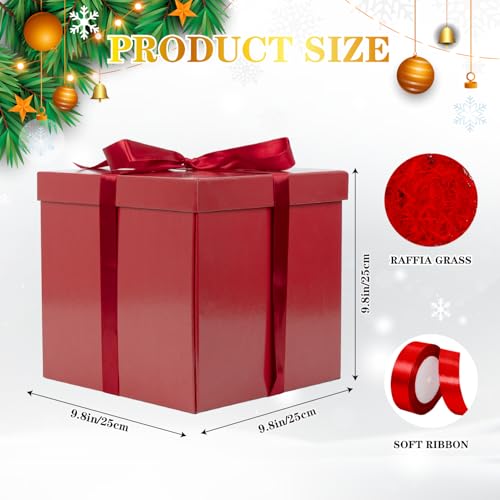 Jaywayang 10 Large Gift Box with Lid and Ribbon Red Gift Box with Paper Filler for Christmas Birthday Valentines Day Anniversarry Presents Wrapping - Image 3