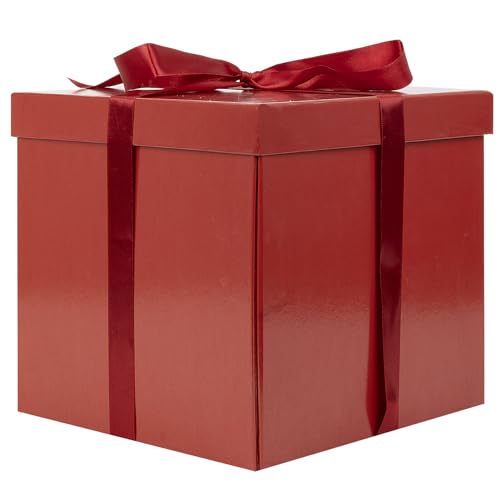 Jaywayang 10 Large Gift Box with Lid and Ribbon Red Gift Box with Paper Filler for Christmas Birthday Valentines Day Anniversarry Presents Wrapping - Image 1