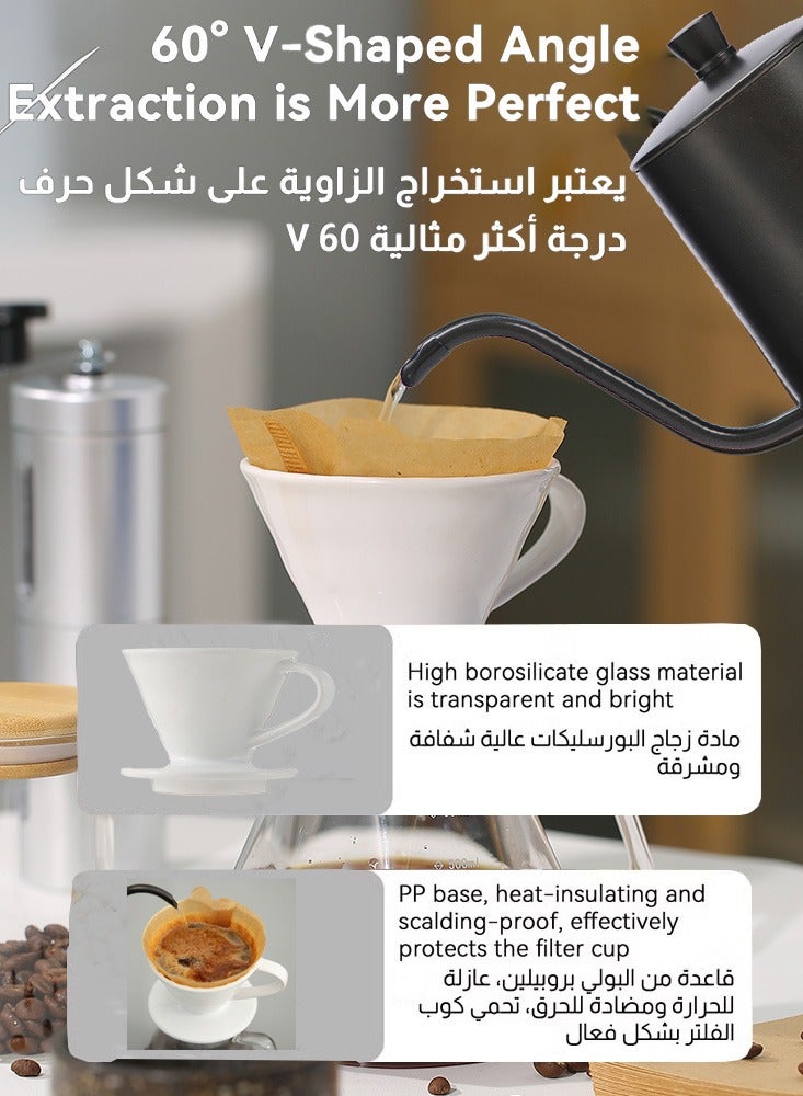 بوليفياز طقم صانعة قهوة ، طقم أكياس قهوة V60 ، طقم ماكينة صنع القهوة بالتنقيط 12 قطعة ، غلاية قهوة ، فنجان قهوة ، كوب نازف ، مطحنة فول ، ورق ترشيح مع حقيبة محمولة - Image 3
