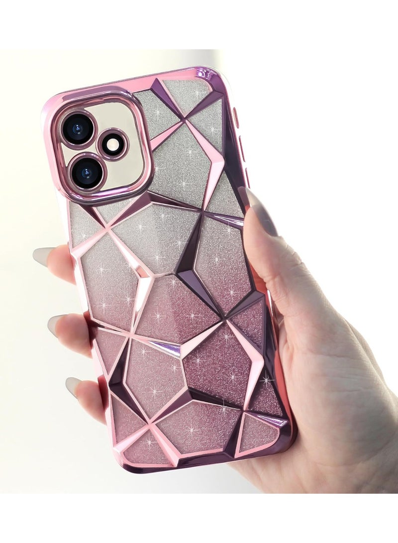 Compatible with Realme C53/Realme C51/Realme Note 50 Case Plating Bling Gradient Glitter Clear Cover Soft TPU Silicone Cute Camera Protection Shockproof Back for Women Girls Case - Pink