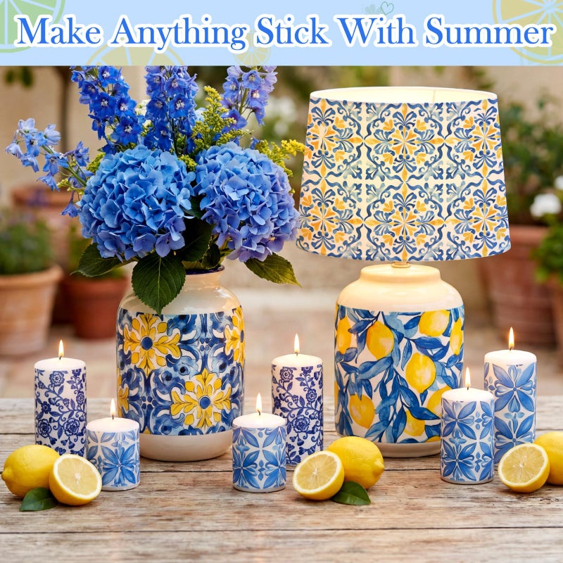 Glenmal 120 Pack Vintage Mediterranean Lemon Decoupage Paper Napkins, 12 Styles Blue Flowers Assorted Decorative Cocktail Napkins for DIY Crafting Holiday Birthday Party Wedding Baby Shower, 13 Inch - Image 2