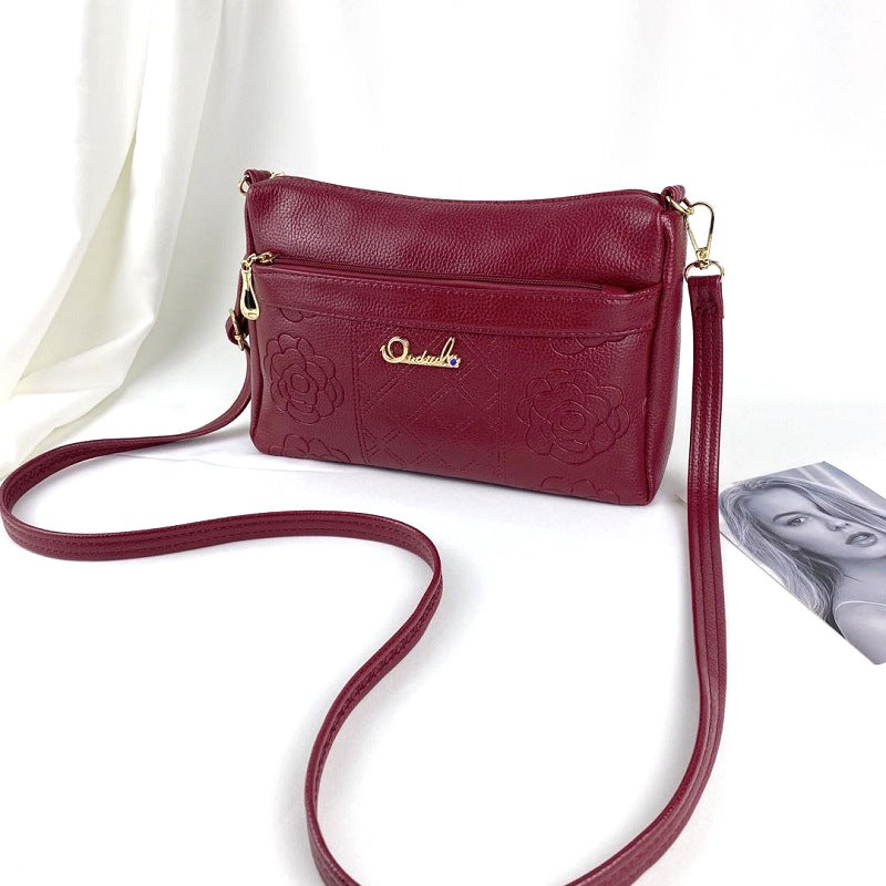 Qianzi Fox Shoulder Bag Womens Middle-aged Bag bags Fashion Handbag for the Elderly Dual-use Mobile Phone Bag 16522-bordeaux